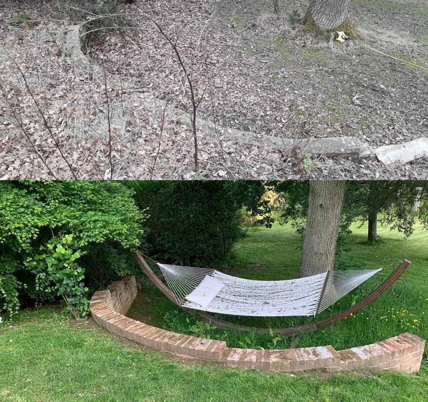 Alison Bockh Garden Design and Landscaping - North Devon - Old wall restored and hammock in situ